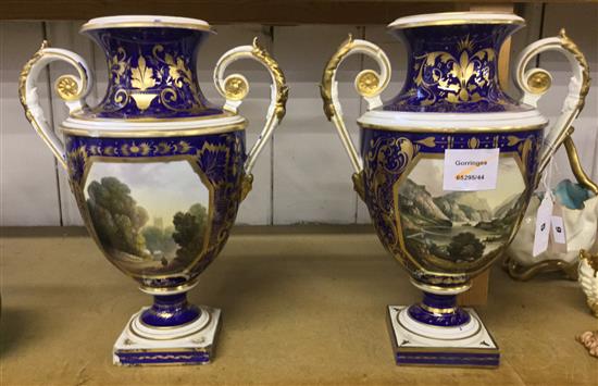 2  Derby scene painted vases